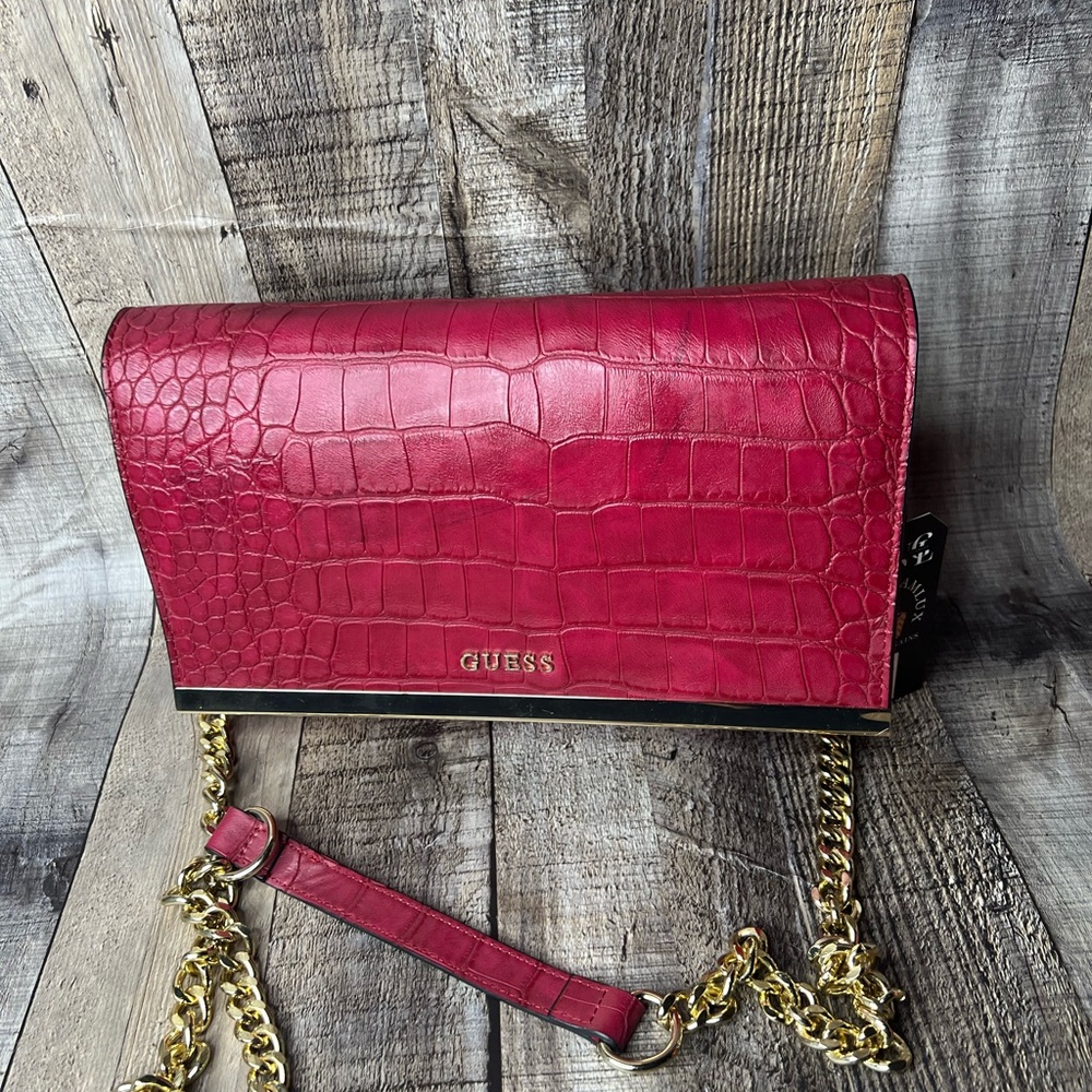 GUESS Pink Croc-Embossed Women's vegan Leather Bag - Picture 5 of 16